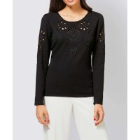 Sweter z haftem przelotowym, czarny