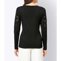 Sweter z haftem przelotowym, czarny