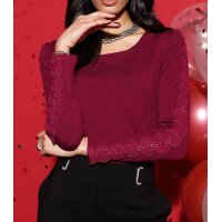 Sweater with silk and lace, dark red