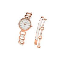 3-Tlg.Set, Armbanduhr + 2 Armreifen, rosé-weiß