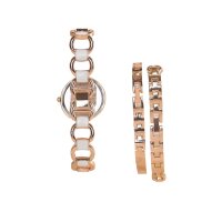 3-Tlg.Set, Armbanduhr + 2 Armreifen, rosé-weiß