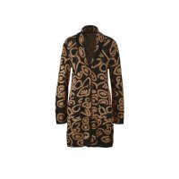 Jacquard-Longcardigan, schwarz-camel-gemustert