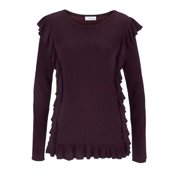 Feinstrickpullover m. Rüschen, bordeaux