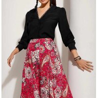 Seiden-Bluse mit Bogenspitze, schwarz