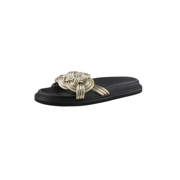 Braid look mule with metalic trim, black-golden coloured