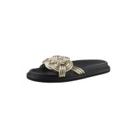 Flechtoptik-Pantolette im Metallic-Look, schwarz-goldfarben