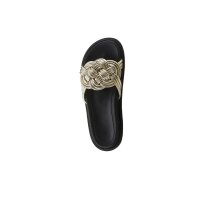 Braid look mule with metalic trim, black-golden coloured