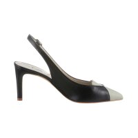Cowhide nappa leather sling pumps, black-beige