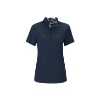 Rib knit shirt with lace inserts, navy