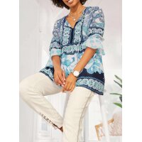 Print tunic and top, ice blue - midnight blue