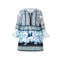 Print tunic and top, ice blue - midnight blue