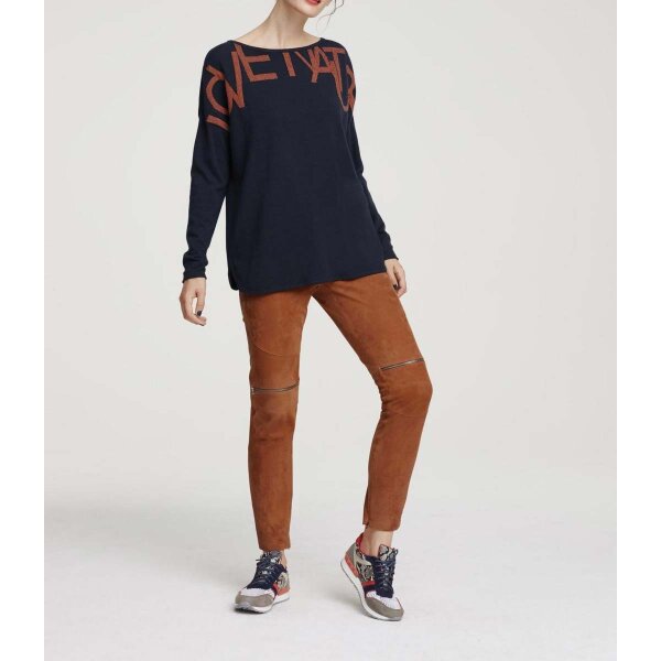 Goat velours trousers with zipper, terracotta