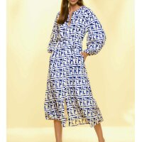 Print dress, white-royal blue - yellow