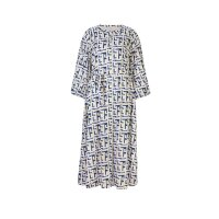 Print dress, white-royal blue - yellow