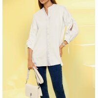 Designer-Stehkragenbluse m.Cut-Outs, weiß