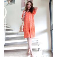 Marken-Blusen-Druckkleid, orange-rosa