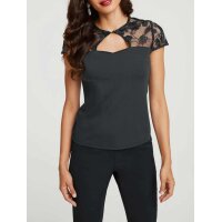 Designer-Shirt m.Spitzeneinsatz, schwarz