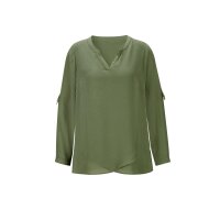 Bluse m.Krempelärmel und Zierknöpfen, khaki
