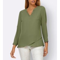 Bluse m.Krempelärmel und Zierknöpfen, khaki