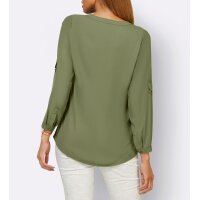Bluse m.Krempelärmel und Zierknöpfen, khaki