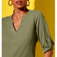 Bluse m.Krempelärmel und Zierknöpfen, khaki