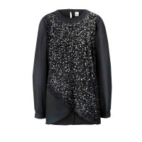 Bluse m. Pailletten-Stickerei, schwarz