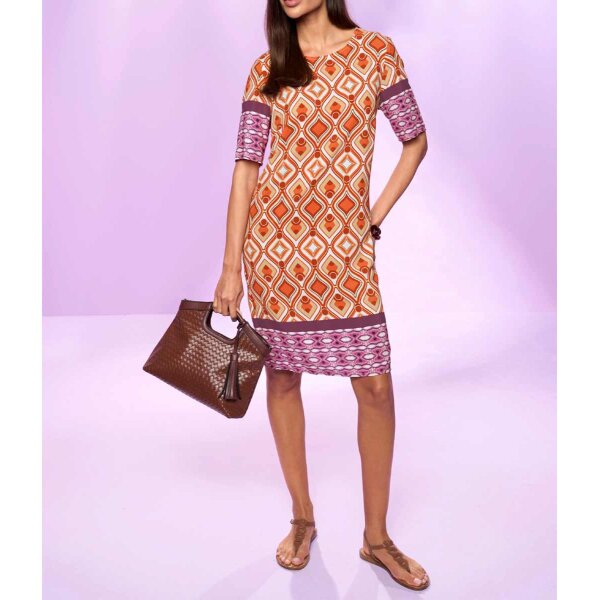 Designer-Druckkleid, orange-sand-pink