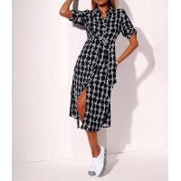 Print dress with roll-up sleeves, black-white