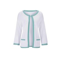 Strickjacke m. Fransen, weiß-aquamarin