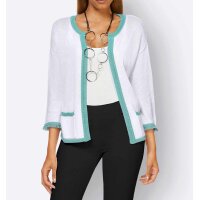 Strickjacke m. Fransen, weiß-aquamarin