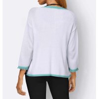 Strickjacke m. Fransen, weiß-aquamarin