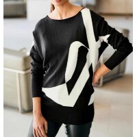 Designer-Intarsien-Pullover, schwarz-ecru