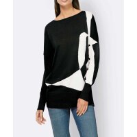 Designer-Intarsien-Pullover, schwarz-ecru