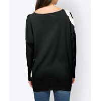 Designer-Intarsien-Pullover, schwarz-ecru