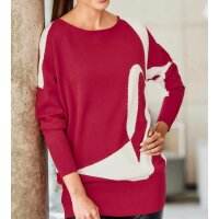 Designer-Intarsien-Pullover, rot-ecru