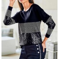 Designer-Pullover m. Pailletten, marine-steingrau
