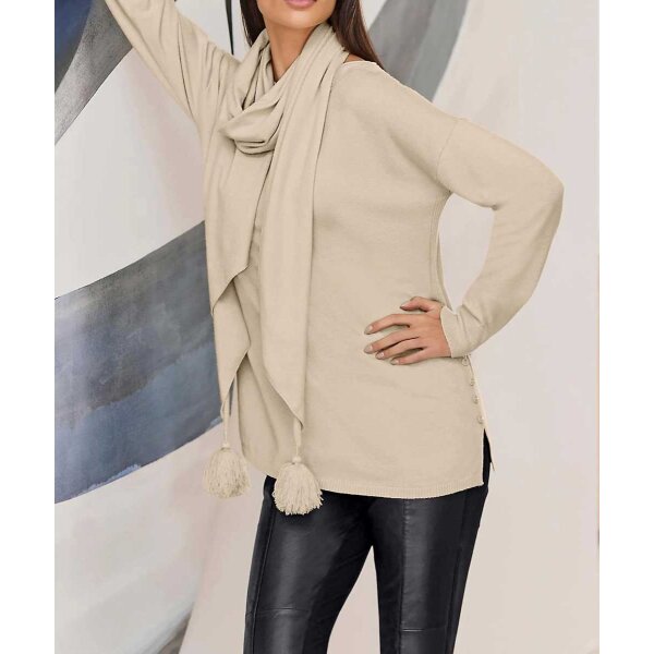 Designer-Pullover m. Schal, sand