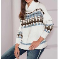 Designer-Pullover, elfenbein-grau-gemustert