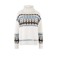 Designer-Pullover, elfenbein-grau-gemustert