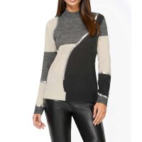 Designer-Wollpullover m. Pailletten, grau-ecru