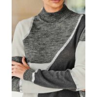 Designer-Wollpullover m. Pailletten, grau-ecru