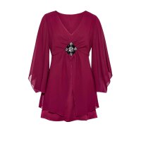 Chiffonbluse m. Schmucksteinchen, dunkelrot