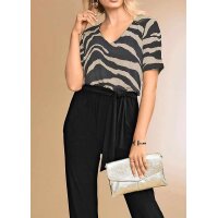 Satin-Druckbluse, schwarz-camel