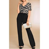 Satin-Druckbluse, schwarz-camel