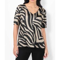 Satin-Druckbluse, schwarz-camel