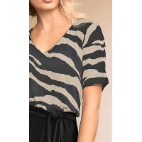 Satin-Druckbluse, schwarz-camel