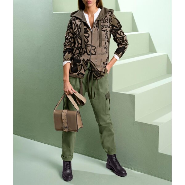 Cargohose m. Lederimitat-Details u. Gürtel, khaki