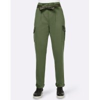 Cargohose m. Lederimitat-Details u. Gürtel, khaki