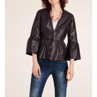 Nappa leather jacket with flounces, bordeaux
