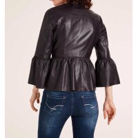 Nappa leather jacket with flounces, bordeaux